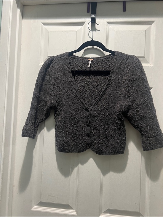Free People Sweaters - Free People Charcoal Textured V-Neck Button Cardigan